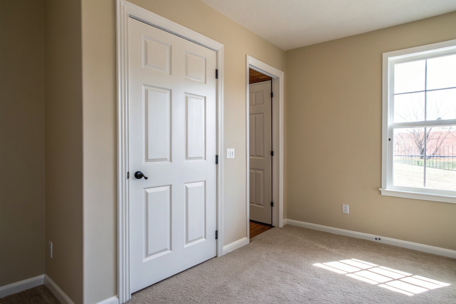 White door sticking in its frame with an uneven gap